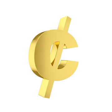 3D rendering of a golden Ghanaian Cedi currency symbol (GH₵) isolated on a white background, concept for Ghana's economy, investment, and financial market.