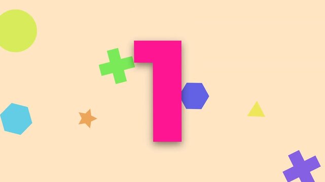 Vibrant colorful countdown timer from five to one featuring playful geometric shapes