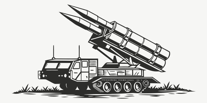 a large military truck with missiles on top Vector