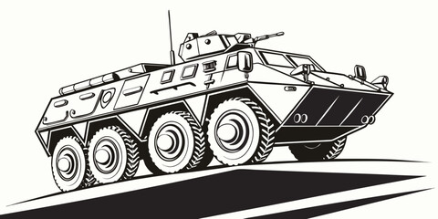 a black and white drawing of a military tank Vector © Suriya