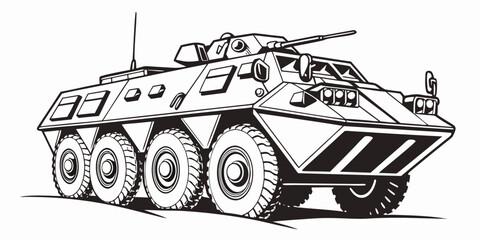 a black and white drawing of a military armored vehicle Vector © Suriya