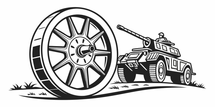 a tank next to a flat tire Vector