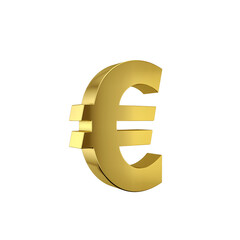 Obraz premium 3D rendering of a golden Euro currency symbol (€) isolated on white background, concept for European economy, finance, and wealth.
