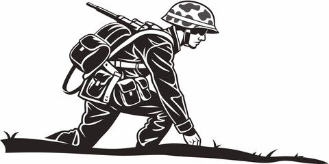 a soldier is crouched down on a grassy hill Vector © Suriya