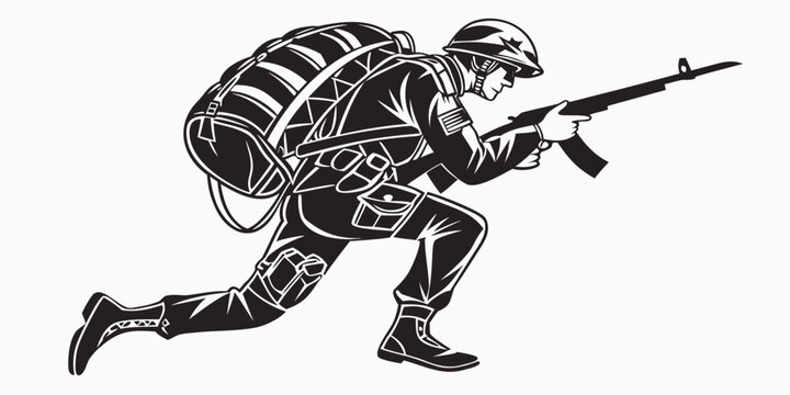 a soldier is shown in a running position with a gun Vector