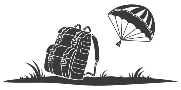 a backpack and parachute on the grass Vector