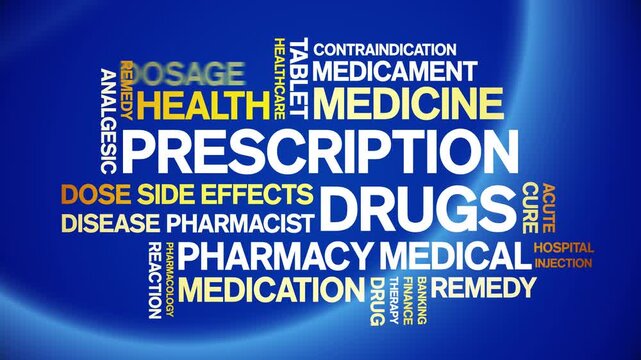 Prescription Drugs animated word cloud-text design animation tag kinetic typography seamless loop.