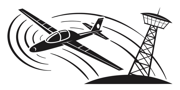 a small airplane flying near a control tower Vector