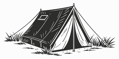 a black and white drawing of a tent in a field Vector © Maisa