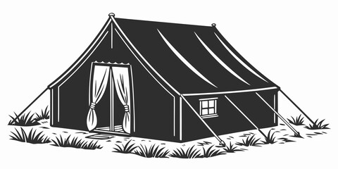 a black tent with a window and a door Vector © Maisa