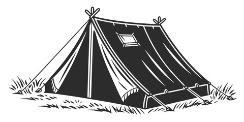a black tent with a window on a grassy field Vector © Maisa