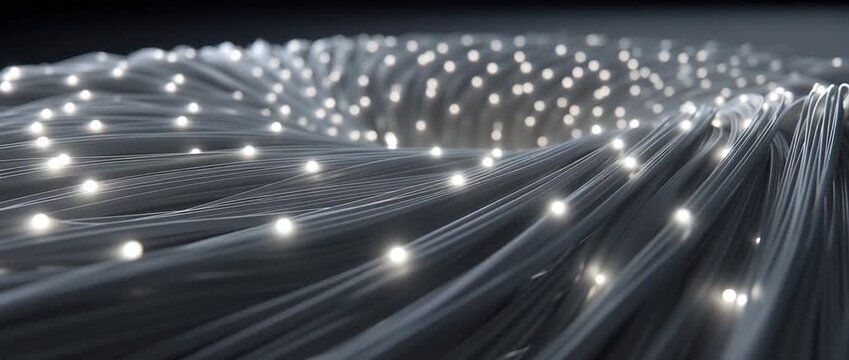 Abstract illustration of glowing fiber optic cables with blurred background