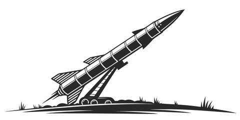 a large rocket sitting on a launch pad Vector © Maisa