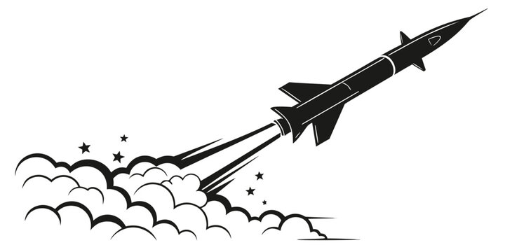 a black silhouette of a missile in flight Vector