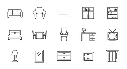 Set of simple furniture icons for interior design
