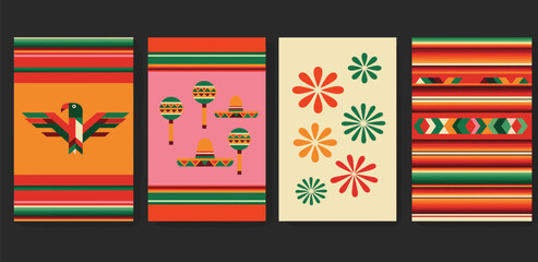 Obraz premium Vibrant Collection of Mexican Folk Art Inspired Backgrounds Featuring Traditional Patterns and Festive Elements for Cultural Celebrations