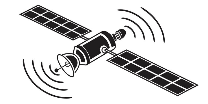 a satellite in space with solar panels Vector