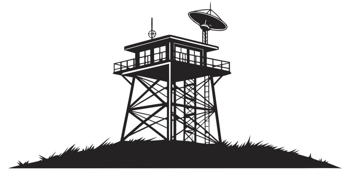a tall metal watchtower with a solar panel on top Vector