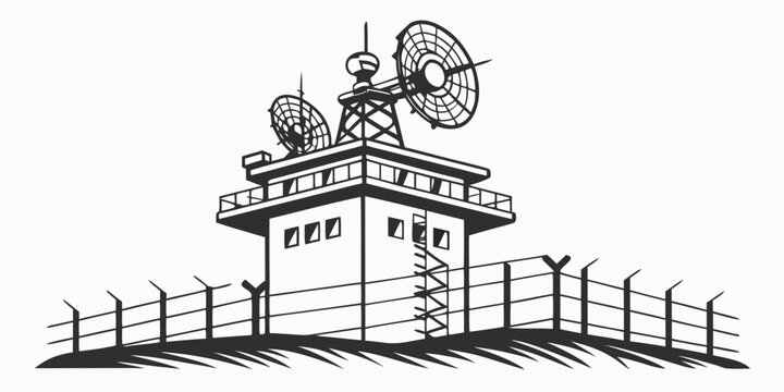 a guard tower with a satellite dish on top Vector