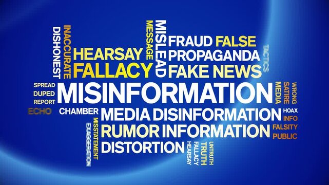 Misinformation animated word cloud-text design animation tag kinetic typography seamless loop.