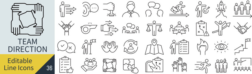 Fototapeta premium 線の編集ができるチームディレクションに関するアイコンセット（アウトライン化していない） 
