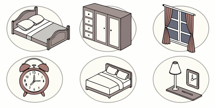 a set of icons featuring various bedroom objects Vector