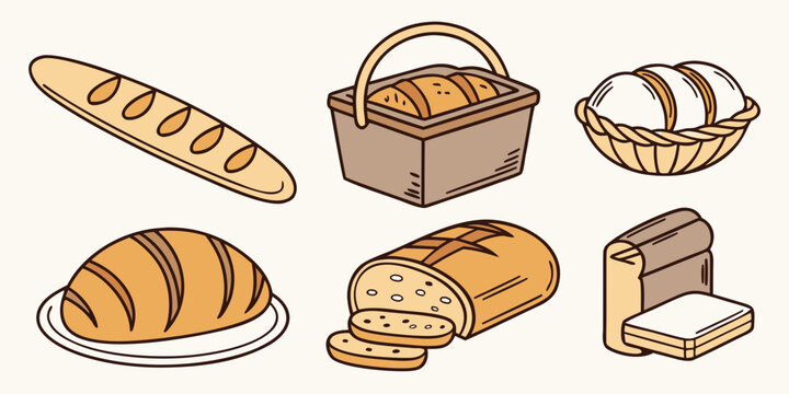 a collection of various types of bread Vector