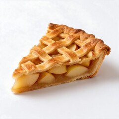 Slice of Lattice Apple Pie on White Background