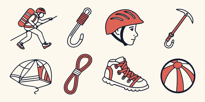 climbing and hiking equipment icons Vector
