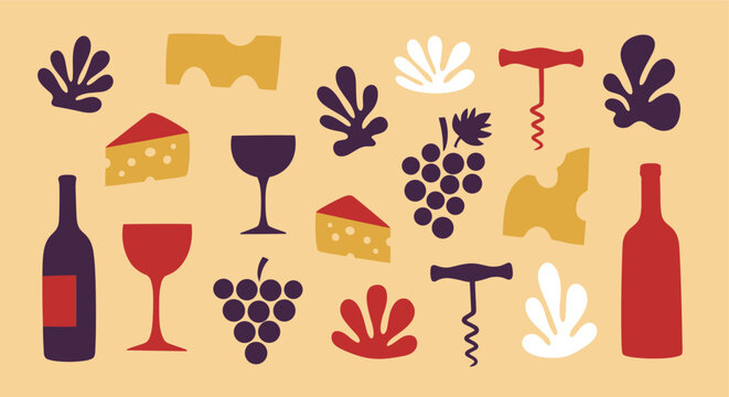 Wine and cheese party flat icons pattern design