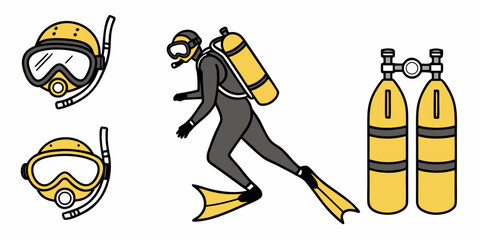 scuba diver with equipment on white background Vector © Ruhi