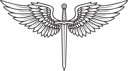 Vector illustration of sword with wings, line art © Sabit