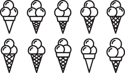 Fototapeta premium Assorted ice cream cones with various toppings and designs Vector