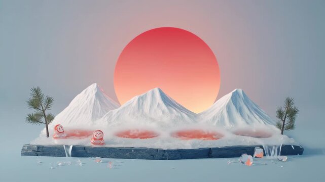 氷のような色合いの2026と初日の出を組み合わせた縁起景