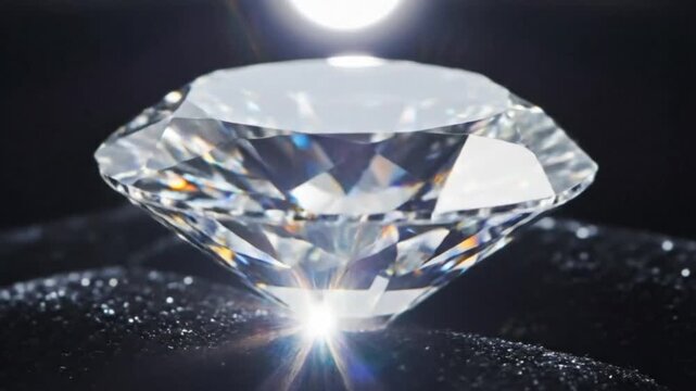Sparkling Diamond Gemstone Displayed Against a Dark Background, Reflecting Light and Brilliance