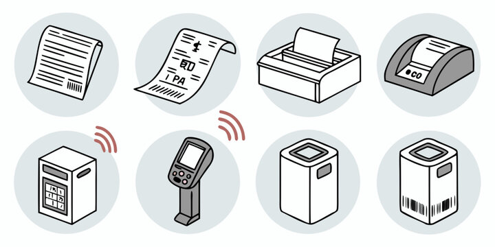a collection of icons depicting various stages of a printer Vector