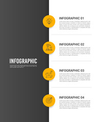 4 Steps Business Timeline Infographic with Elegant Black and White Split Design. Vector illustration.