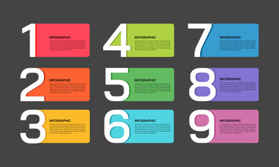 9 Steps Modern Dark Business Infographic Template for Presentation. Vector illustration.