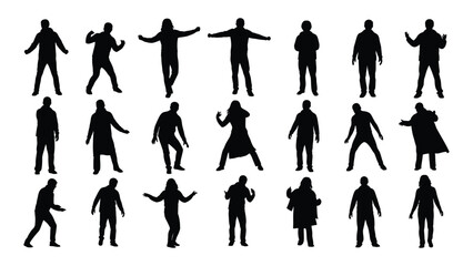 Collection of diverse human silhouettes in various poses and actions, showcasing different body language and movement styles © SILHUETTECHEMBER