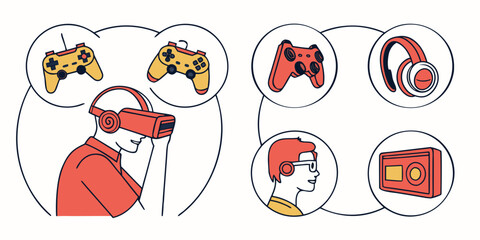 a man wearing a vr headset with gaming accessories Vector © Lap
