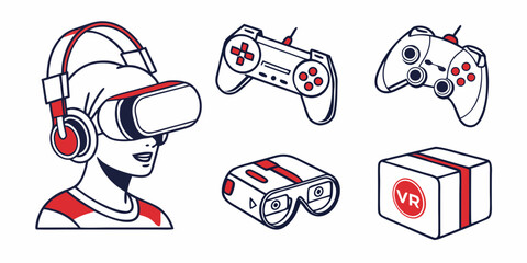 a man wearing a vr headset and gaming controllers Vector © Lap