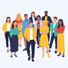 Obraz premium Group of diverse individuals in various attire. Standing, casual poses on white background