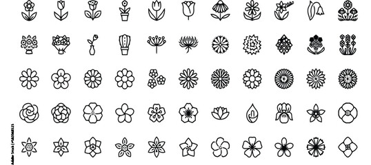 Fototapeta premium Floral alphabet set with decorative black silhouette flowers and ornamental circular gear shapes in a seamless vector pattern design illustration