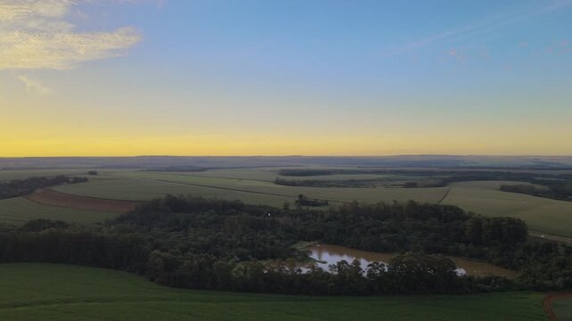 Aerial view of a sunset over an agricultural field in Itap&uacute;a, Paraguay.