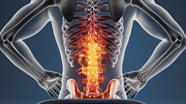Anatomical Skeleton Model Demonstrating Spinal Posture in a Medical Setting