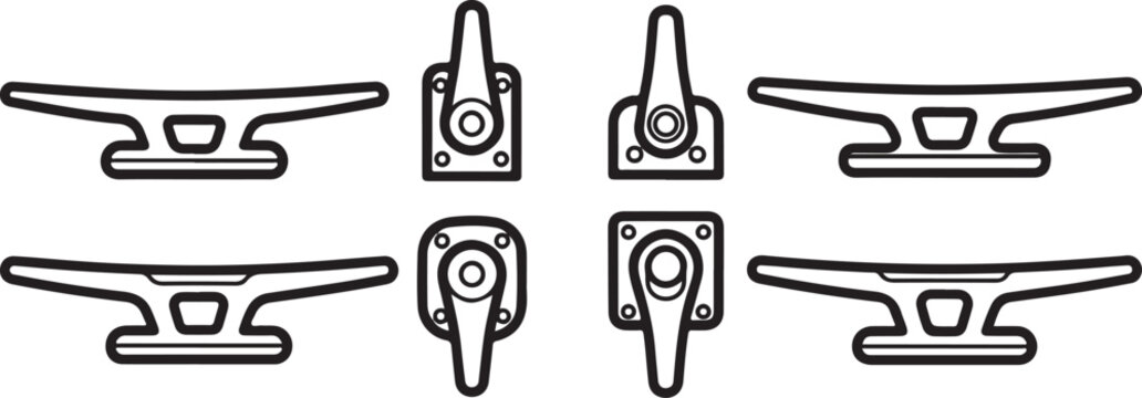 Various types of boat cleats and their different designs and functionalities Vector