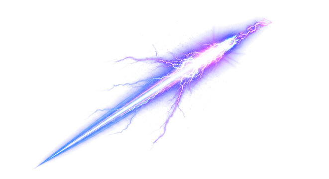 Electric blue lightning bolt with jagged crack.