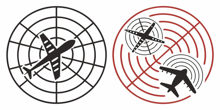 radar targets with airplane icons in circular grid patterns Vector