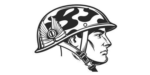a soldier wearing a camouflage helmet Vector © Hemal