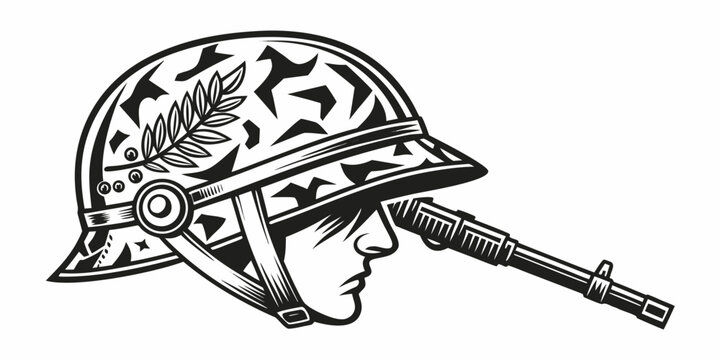 soldier wearing a helmet with a rifle Vector